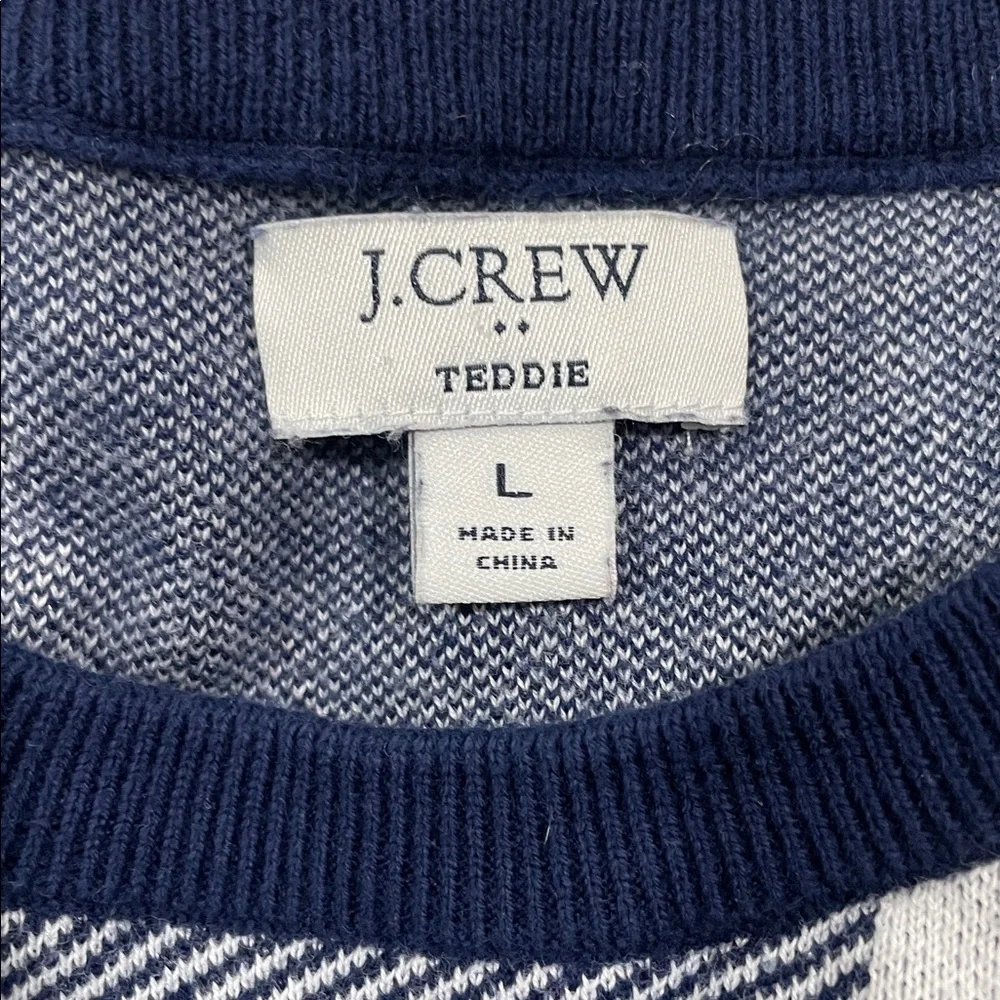 J. Crew Teddie Check Jacquard pullover Blue and White Plaid Crewneck